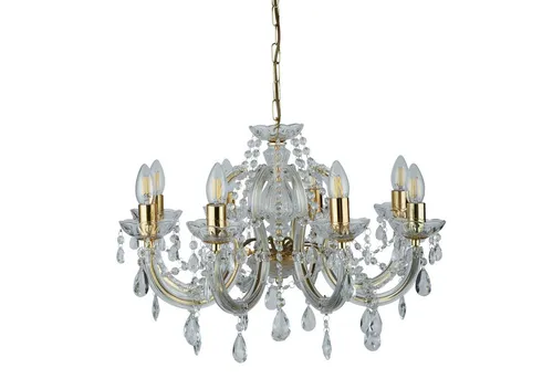 Searchlight Kronleuchter Marie Therese, 8-flammig - Glamouröser goldfarbener Kronleuchter mit 8 Flammen, ideal für stilvolle Wohnräume. Elegante Kristall-Optik und dimmbar für individuelle Lichtstimmung.