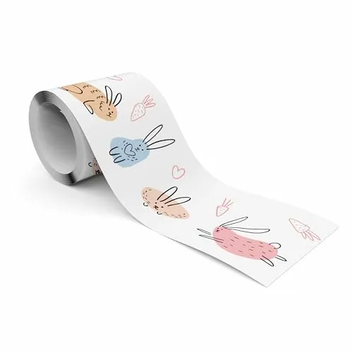 Muralo - Selbstklebende Bordüre - Tapetenbordüre Wandbördure - Dekorative Wandtatto für Wände, Möbel, Decken, Tapeten, Wandverkleidungen, Türen - Pastellfarbene Hasen - Br.10cm x Hö.300cm