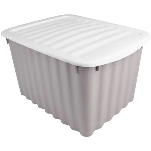 Centi Box Wellington mit Deckel mit Farb- und Größenwahl 58L 18L 5,5L Aufbewahrungsboxen Stapelbox Grün Blau Grau gewelltes Design Stauraum Aufbewahrung Kiste (5,5 L, Grau)