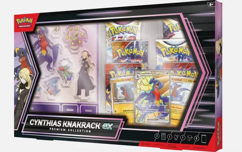 Pokémon Cynthia's Garchomp ex Premium Collection Englisch - Sammelkarten-Kollektion mit holografischer Promokarte von Cynthias Knakrack-ex und exklusiven Boosterpacks. Erlebe die Stärke der Freundschaft von Cynthia und ihrem Pokémon!