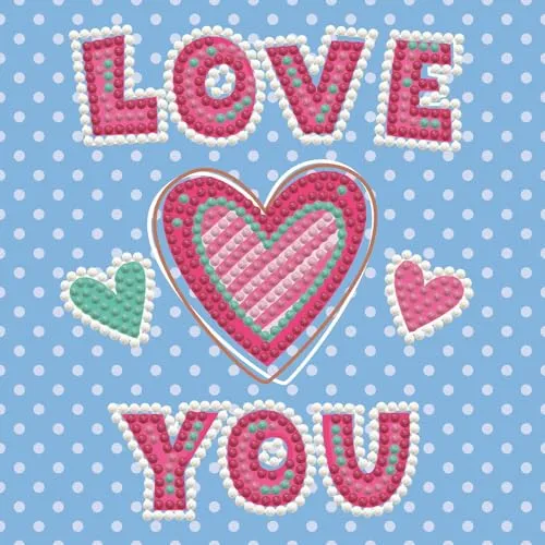 DIAMOND DOTZ DBX.001 - Original 5D Diamond Painting Set Dotz Box LOVE YOU Herz, Kreativset mit 870 Diamant Mosaiksteinen, Malset ca. 15 x 15 cm, DIY Komplettset für Kinder ab 8 Jahren, Blau