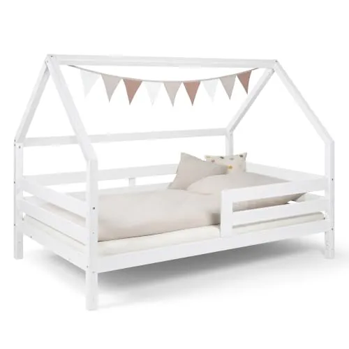 hrenkind® Hausbett 120x200 Weiß – Flexibles Kinderbett mit Rausfallschutz