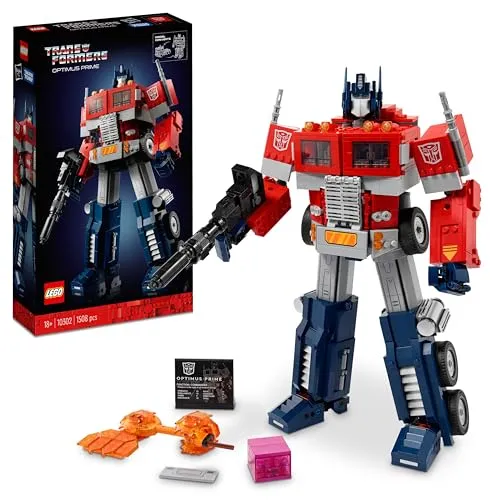 LEGO 10302 Icons Optimus Prime Set - Bauspielzeugset für Erwachsene, 2-in-1 Modell von Optimus Prime, das sich in einen LKW verwandelt und mit detailreichem Zubehör kommt – perfekt als Geschenk für Transformers-Fans.