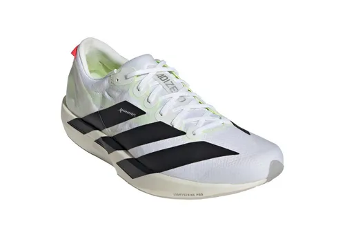 Adidas Herren Adizero Adios 9 Laufschuhe in Weiß, Größe 46.6 - Leichte Laufschuhe mit atmungsaktivem Mesh und innovativer LIGHTSTRIKE Dämpfung für optimale Performance bei Training und Wettkampf.
