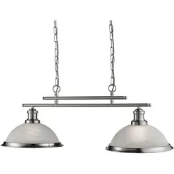 Bistro 2-flammige Pendelleuchte Satin Silber - Retro Pendelleuchte für Esszimmer oder Küche mit eleganten Art-Deco-Schirmen aus Marmorglas und anpassbarer Kettenhöhe für individuelle Deckenhöhen.