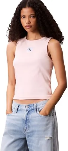 Calvin Klein Jeans Tanktop A - WVN LBL 2X2 CTTN - Feminin geschnittenes Tanktop aus 95% Baumwolle, mit elastischem Jersey für optimalen Tragekomfort. Perfekt für lässige Outfits in der Farbe Cloud Pink.
