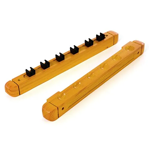 Billard Queue Wandhalterung aus Holz, 2-teilig, Halterung für bis zu 6 Pool-Cues, Buche, Snooker-Halterung, Billard Zubehör (Buche/Hellbraun)