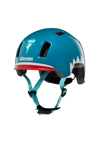 Affenzahn Fahrradhelm Hai - Petrol - Robuster Kinderhelm für Mädchen und Jungen, individuell verstellbar mit Magnetverschluss, integrierten Rücklicht und Reflektoren für hohe Sichtbarkeit beim Fahrradfahren, Laufrad und Rollerfahren.