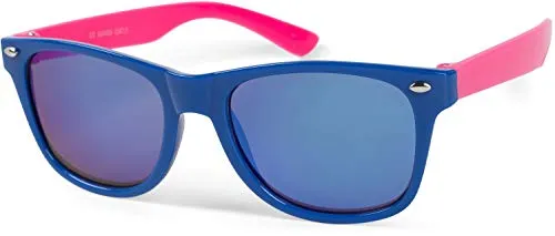 styleBREAKER Kinder Sonnenbrille Retro Nerd Design mit verspiegelten Gläsern | UV400 Schutz | Kunststoffrahmen | für Kleinkinder 18 Monate bis 4 Jahre, Gestell Blau-Pink/Glas Blau verspiegelt