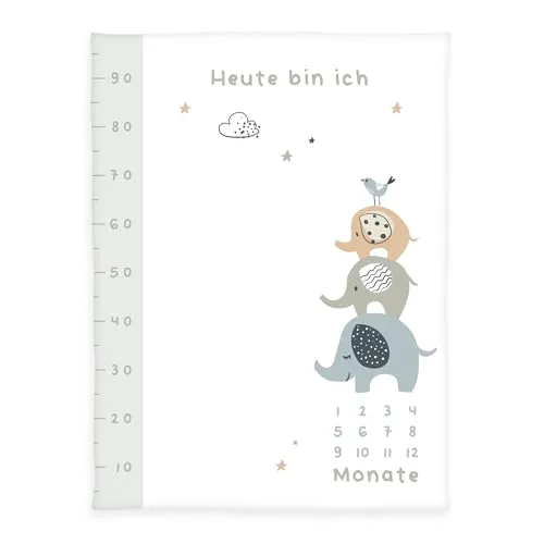 Herding babybest Soft-Peachdecke Elephants Meilensteindecke/Monatsdecke/Fotodecke, Inkl. Zubehör, Elefanten-Design, 75 x 100 cm, Polyester