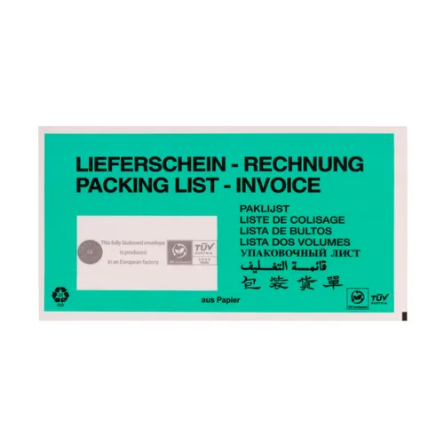 Produktbild Lieferscheintasche grün umweltfreundlich DIN Lang Begleitpapiertaschen Öko 50 x