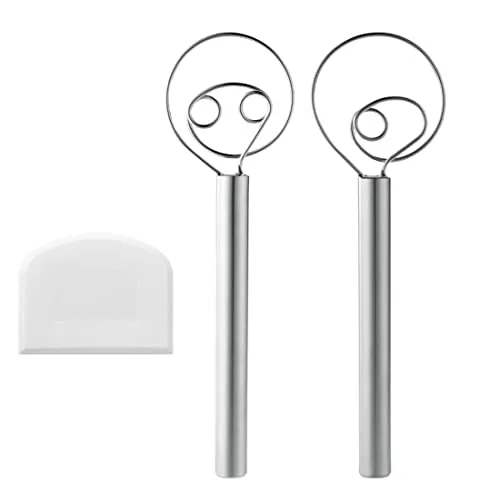 ZMREN ZM-123 Dänischer Teigbesen, 304 Edelstahl Teigbesen, 2 Stück Brotteigbesen, Dutch Schneebesen, Teig Handmixer für Backen von Kuchen, Dessert und Sauerteig, Pizza