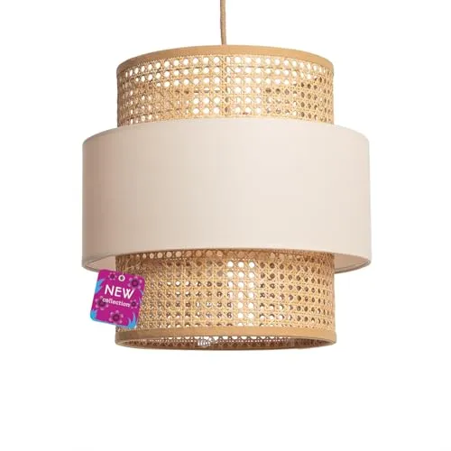 LEDKIA LIGHTING Pendelleuchte Amaia | Rattan und Stoff - Lampen für rustikale und moderne Räume; schafft eine gemütliche Atmosphäre und ist einfach zu installieren.