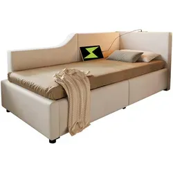 Okwish Daybett Beige 90x200 cm – Polsterbett mit Stauraum und USB-Anschlüssen