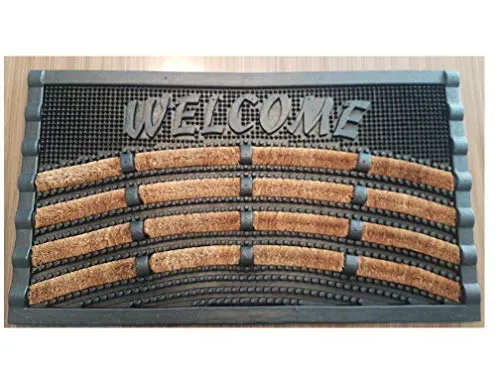 oKu-Tex Fußmatte Kokos und Gummi - Rutschfeste Welcome Bürstenmatte 40 x 70 cm - Wetterfeste Fußmatte aus Natur Kokosfaser, ideal gegen Schmutz und Dreck. Rutschfeste Gummiunterseite sorgt für Stabilität innen und außen.
