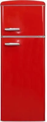 Exquisit RKGC270-45-H-160E Retro Kühl-Gefrierkombination - Kühlschrank mit 206 L Volumen, 54,5 cm breit, praktische Rollen und stilvolle LED-Beleuchtung in Rot – ein echter Blickfang für Ihre Küche!