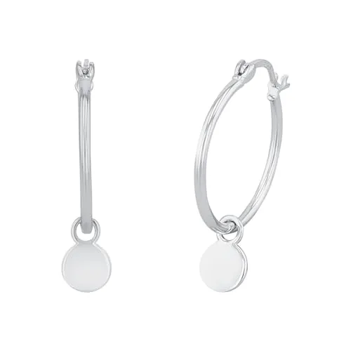 Amor Creolen 925 Sterling Silber Damen Ohrschmuck - Ohrringe für Damen aus rhodiniertem 925er Sterling Silber, 2,2 cm groß, mit abnehmbaren Anhängern für individuelle Gravuren, ideal als persönliches Geschenk.