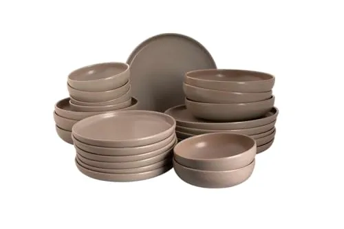 Palmer Geschirrset Sandy Loam – 24-teilig für 6 Personen - Tafelservice aus hochwertigem, handgemachtem Steingut, spülmaschinen- und mikrowellengeeignet, ideal für vielseitige Nutzung von Frühstück bis Dinner.