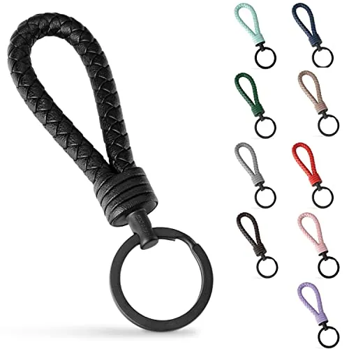 SERASAR Schlüsselanhänger Leder mit Edelstahl Schlüsselring - Zusatzringe für Ideal Auto, Motorrad, Fahrrad und Haus Geschenk Schachtel Herren & Damen