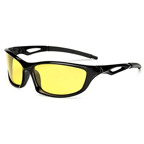 Long Keeper Nachtsichtbrille Autofahrer Sport, Nachtfahrbrille Anti-Blend Sonnenbrille Gelb, Nachtbrille zum Autofahren Sportbrille Night Vision Goggles UV Schut (Schwarzer Rahmen)
