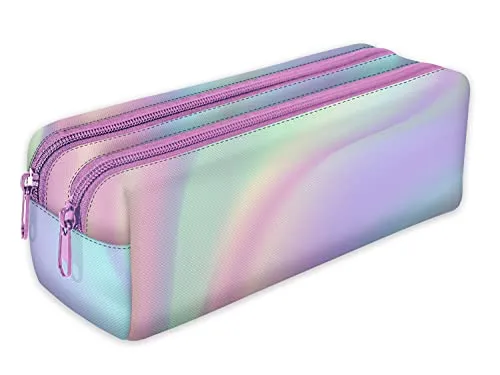 Mäppchen Federtasche Schlamperbox Federmäppchen Schüleretui Stiftemappe mit Zwei Reißverschlüssen Holo-Regenbogen [107]