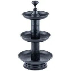 Etagere Edelstahl Deko Schwarz Rosal 40cm – 3 Etagen - Stilvolle 3-stufige Etagere aus Edelstahl in Schwarz, ideal zur Präsentation von Obst, Cupcakes und Gebäck. Handgefertigt in Indien, überzeugt sie durch modernes Design und Langlebigkeit.