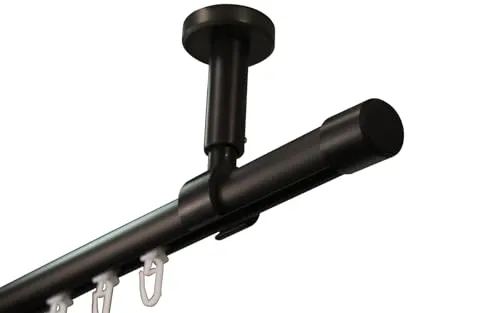 iso-design Gardinenstange Innenlauf zur Deckenmontage 20 mm Durchmesser in schwarz, Endstück Kappe, 600 cm (3 x 200 cm)