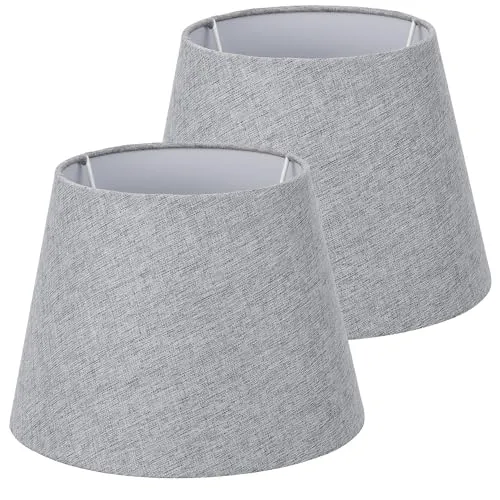 Navaris 2x Lampenschirm aus Leinen - Grau mit Weißer Innenfolie - Lampenschirme aus hochwertigem Leinen für E27 Lampen, ideal für eine elegante Lichtverteilung und einfache Installation ohne Werkzeug.