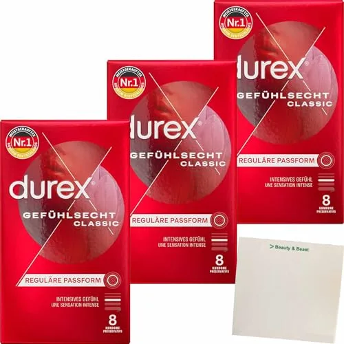 usy Bundle für Durex Kondome Gefühlsecht Classic 3er Pack (3x8Stk Packung) + usy Block