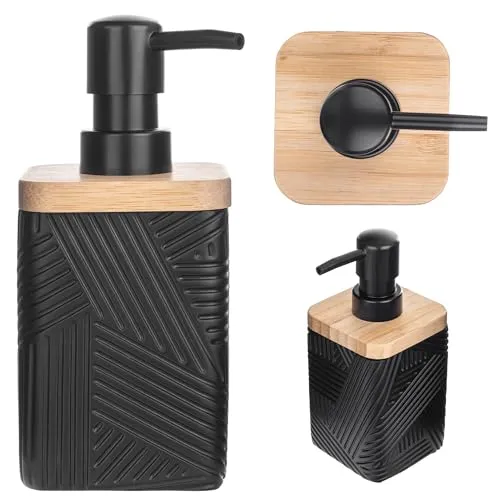 KADAX Seifenspender für Spülmittel, Nachfüllbarer Flüssigseifenspender, Moderner Spülmittelspender, Handseifenspender, Seifendosierer mit Pumpe (Schwarz, Quadratisch)