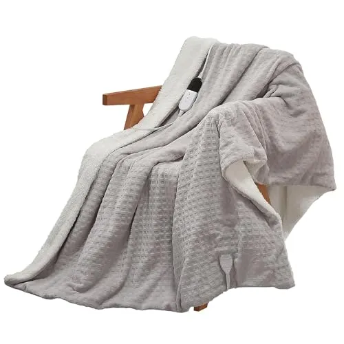 HobbyLane Elektrische Heizdecke mit Abschaltautomatik, große Heizdecke 180x130cm, 6 Stufen & 1-10H Timer Auto-Aus, maschinenwaschbar, weiches Flanell, Heizkissen für Bett und Büro, grau