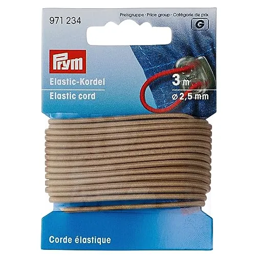Prym 971234 Elastic-Kordel, 2,5 mm, 3 m, beige, 60% ED 40% PES, Ø