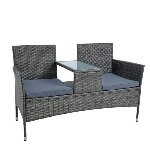 ESTEXO Polyrattan Gartenbank 2-Sitzer - Wetterfeste Polyrattan Sitzgarnitur für 2 Personen, pflegeleicht mit satiniertem Milchglas-Tischplatte und stabilen Stahlgestell, ideal für Garten und Balkon.