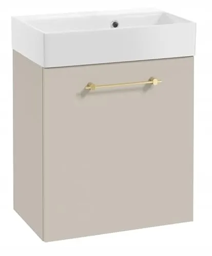 DomoDomo - Waschbeckenunterschrank 60 cm breit Hängend – Bad Unterschrank Kaschmir Matt – Mit Waschbecken – Soft Close Tür, Goldgriff, Glamour Stil