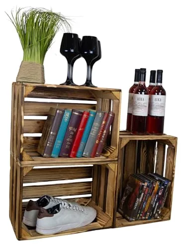 Kistenkolli Altes Land geflammte Holzkiste Bella 40 x 30 x 25cm Holzkiste Apfelkiste Weinkisten Regalkisten Aufbewahrungskiste (2er set)