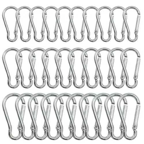 Eupneicu Karabiner [30 Stück], Carabiner aus Aluminium, Mehrere Größen mm-41/46/59mm, Ideal für Schlüsselanhänger, Camping, Wandern, Reisen, Angeln, Rucksack [Silber]