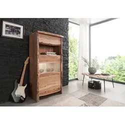 natur Vitrine Echtholz Akazie Highboard Baumkante von Massivholzmöbel24