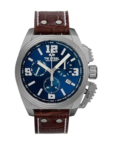 TW Steel Swiss Canteen Herren 46mm Quarzchronograph - Elegante Armbanduhr für Herren mit präzisem Quarzwerk und robustem braunem Lederarmband, perfekt für den stilbewussten Mann.