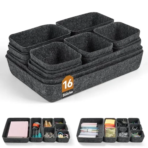 Novent 16 Stück Filz Schubladen Organizer Set, Schubladenorganizer | Schubladenorganizer Büro Küche Bad, Organizer Schminktisch & Kosmetik Organizer Schublade, Drawer Organizer Aufbewahrungsbox