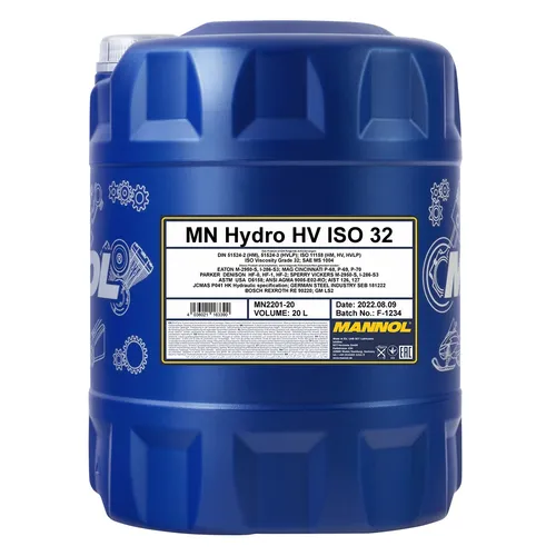 MANNOL Hydro HV ISO 32 LONGLIFE 20 L - Hochleistungs-Hydrauliköl - Hydrauliköle für höchste Ansprüche, bietet exzellente Schmierung und verlängert die Lebensdauer Ihrer Maschinen.