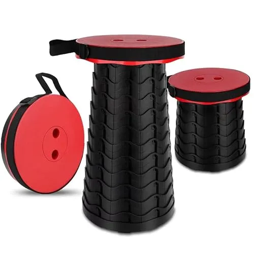 Tragbarer Klapphocker, verbesserter Teleskop-Campinghocker, Verstellbarer, Leichter Hocker für Outdoor-Camping/Garten/Angeln/Wandern/Reisen/Grillen (rot)