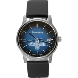 Messerschmitt - ME Boxer 14 - Quarz Herrenuhr mit braunem Lederarmband, Ziffernblatt Blau