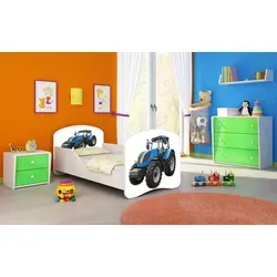 ACMA I Jugendbett Kinderbett Junior-Bett Komplett-Set mit Matratze Lattenrost Weiß 42 Traktor 180x80 - Weiß