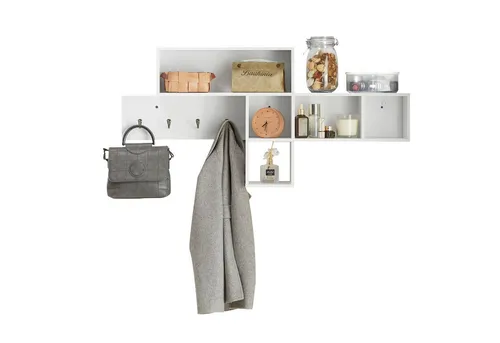 SoBuy Wandgarderobe FHK17 - Praktisches Hängeregal mit 5 Fächern und 4 Haken - Garderobenpaneele mit modernem Design, ideal für die platzsparende Aufbewahrung von Kleidung und Accessoires, belastbar bis 35 kg.