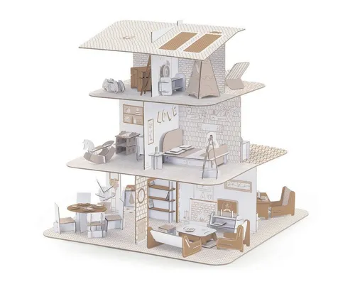 DJECO Puppenhaus Malen und Stecken - Kreativset zum Bauen - Puppenhäuser für Kinder ab 6 Jahren, inklusive 288 Möbelstücken und Zubehör. Ideal für kreative Bastelstunden und fördert die Fantasie!