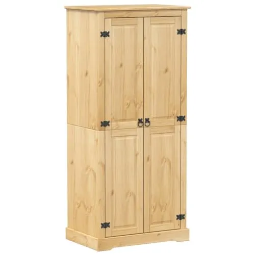 vidaXL Kleiderschrank aus Kiefer-Massivholz - Kleiderschrank mit Drehtüren und Metallgriffen, bietet reichlich Stauraum für Kleidung und Accessoires in einem rustikalen Design.