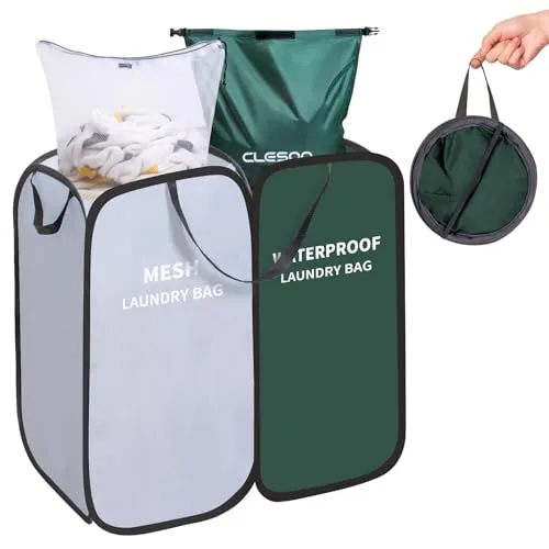 Wäschekorb Faltbar mit Wasserdicht Wäschesack & Abnehmbar Wäschenetz, Pop Up Wäschesammler 2 Fächer, 85L Groß Laundry Baskets mit Griff Wäschesortierer Wäschetonne Wäschetruhe für Bad Waschraum Reisen