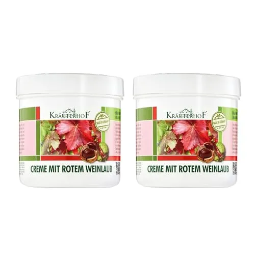 Kräuterhof® Creme mit Rotem Weinlaub Duo Set (2 x 250ml) – Fußcreme für trockene Füße, Beinpflege mit Panthenol, vitalisierend & feuchtigkeitsspendend