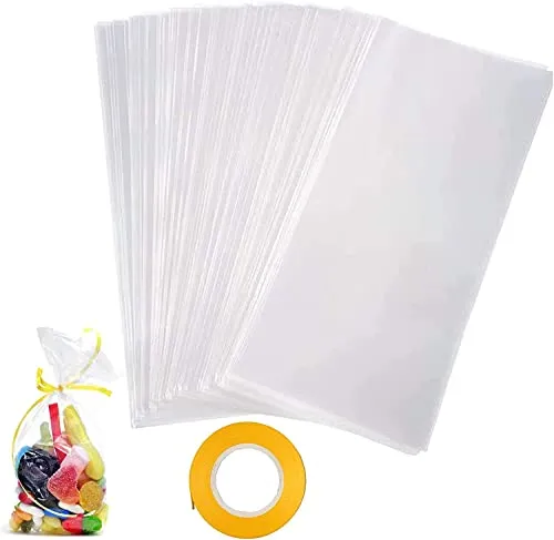 Stück Transparente Zellophantüten, 6 x 19 cm Süßigkeiten Tüten Tüten Bonbon Cellophantüten mit 100 Stück Twist Ties Geschenktüten für Schokoladenkekse und Süßigkeiten Partytüten Gastgeschenke 100