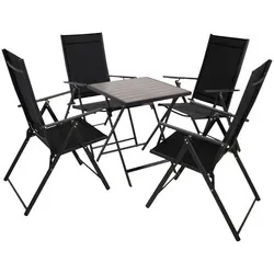 DEGAMO Bistroset MILANO 5-teilig, klappbar, Metall Kunstgewebe schwarz - Stilvolles 5-teiliges Bistroset MILANO für Balkon und Terrasse. Klappbare Sessel mit verstellbaren Rückenlehnen bieten individuellen Komfort. Wetterfestes Kunstgewebe und stabiles Metallgestell sorgen für Langlebigkeit und einfache Pflege.